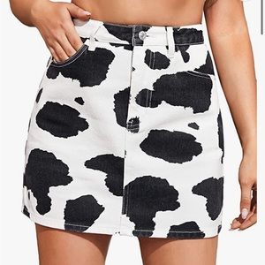 Cow Print High Waisted Denim Skirt